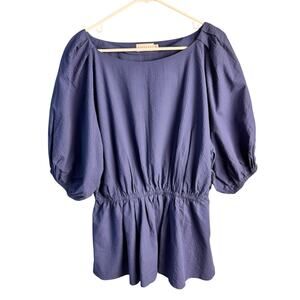 Harshman LA Blue Textured Peplum Blouse‎ Puff Sleeve 1X Cotton